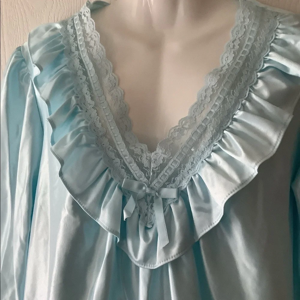 STARDUST Vintage satin babydoll nightgown Balloon Sleeves M lace🌷soft pretty